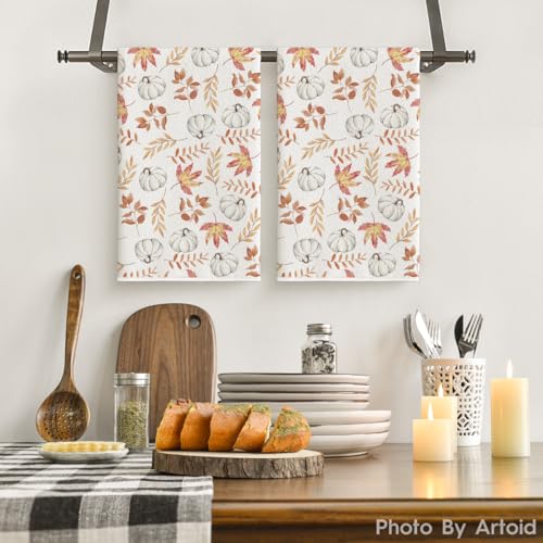 Artoid Mode Orange Leaves Fall Kitchen Towels Set of 2 18x26 Inch - color: Orange