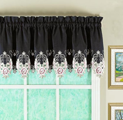 Today's Curtain Verona Reverse Embroidery Valance, 14", Black/Rose, 60" W X 14" L - color: Black/Rose, size: 60"W x 14"L (Pack of 1)