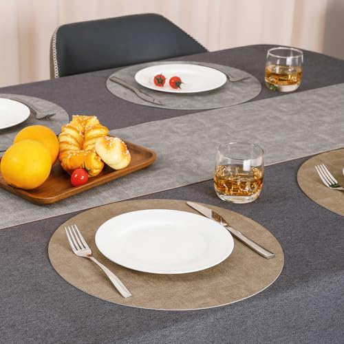 Myir JUN 14" Round Placemats Set of 4, Reversible Dual-Color Place Mats - color: Light Gray Beige