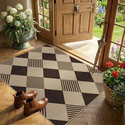 Easy Jute 3x4 Entryway Rug, Washable Non Slip Farmhouse Diamond Checkered - color: Tan Diamond, size: 3' x 4' (Rectangular)