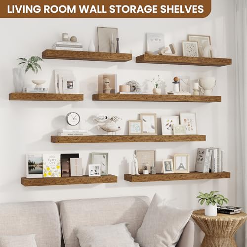 Floating Shelves for Wall, Wall Mounted Wood Shelves, Brown, Set of 2, 30in - color: Rustic Brown, size: 30"W x 6.5"D , 2 Pack