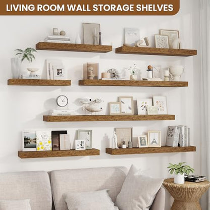 Floating Shelves for Wall, Wall Mounted Wood Shelves, Brown, Set of 2, 36in - color: Rustic Brown, size: 36"W x 6.5"D , 2 Pack