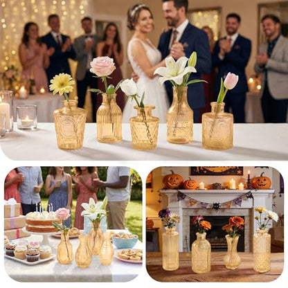 Glass Bud Vases in Bulk Small Mini Gold Vase for Flowers 17pc - color: Gold