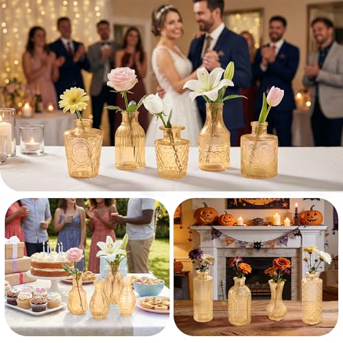 Glass Bud Vases in Bulk Small Mini Gold Vase for Flowers 17pc - color: Gold