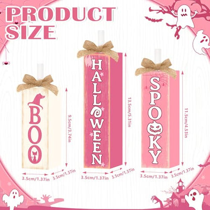 Britimes Pink Ghost Tray Decor, 3 Pack, Wooden Table Signs - style: Pink Halloween