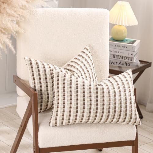 Boho Jacquard Throw Pillow Covers 12x20 Inch Set of 2 Beige Brown - color: Beige+brown, size: 20" x 12" (Pack of 2)