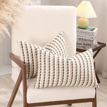 Boho Jacquard Throw Pillow Covers 12x20 Inch Set of 2 Beige Brown - color: Beige+brown, size: 20" x 12" (Pack of 2)
