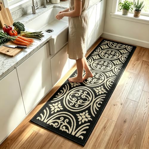 Kitchen Rug Non Slip Washable 24x71 Absorbent Black Runner - size: 24''×71''