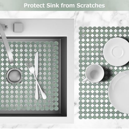 Kitchen Sink Mat for Stainless Steel/Ceramic Sinks,2 Pack with Scissors - color: Green