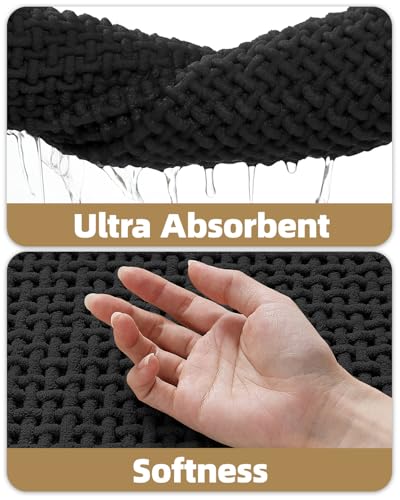 Color&Geometry Black 36x24 Waffle Bath Mat, Rubber Non Slip Bathroom Rug - color: Black, size: 24"x36"