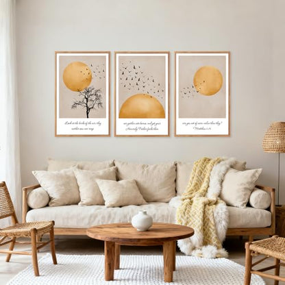 CHDITB 3Pcs Look At The Birds Matthew 6:26 Framed Wall Art 24x36 Inch - color: Matthew 6:26 Look At The Birds Of The Air, size: 24"L x 36"W