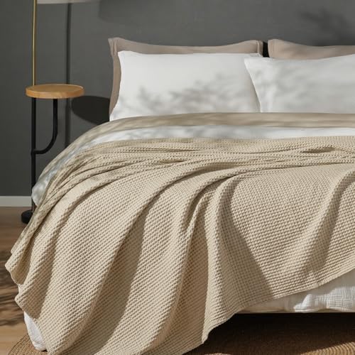 PHF 100% Cotton Waffle Blanket Lightweight Breathable, King, Simply Taupe - color: Khaki/Simply Taupe, size: King(104" x 90")