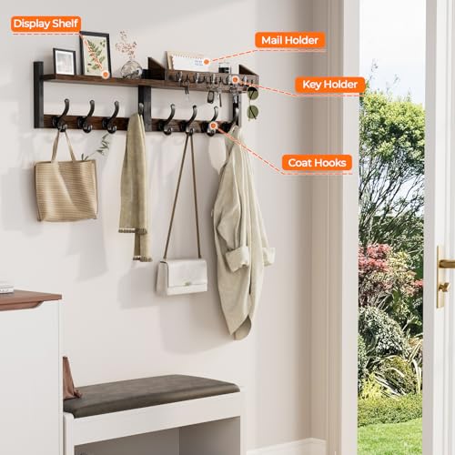 Evermagin 35" Coat Rack Wall Mount with Shelf for Entryway, Rustic Brown - color: Rustic Brown, size: 35 inch
