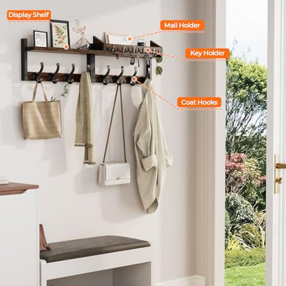 Evermagin 35" Coat Rack Wall Mount with Shelf for Entryway, Rustic Brown - color: Rustic Brown, size: 35 inch