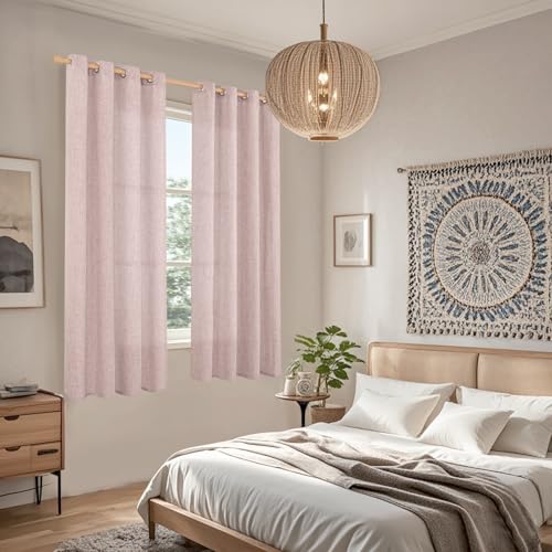 BGment Pink Faux Linen Curtains 63 Inch Length 2 Panels for Bedroom - color: B - Linen Rose Pink, size: 52"W x 63"L (Pack of 2)
