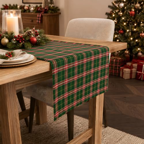 Christmas Decorations - Red Green Plaid Christmas Table Runner - color: Christmas Plaid