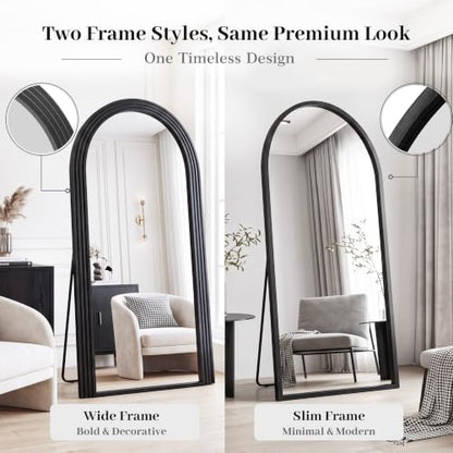 82"x44" Arched Full Length Mirror with Slim Solid Wood Frame, Black - color: Black, size: 82L" x 44W"