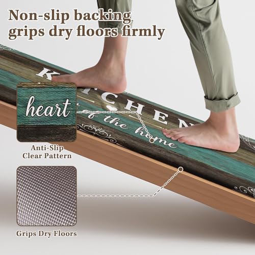 Arttown Anti-Fatigue Kitchen Rug Set of 2, Waterproof Non-Slip, Wood - color: Green Brown, size: 17.3 x 47 inch + 17.3 x 29 in