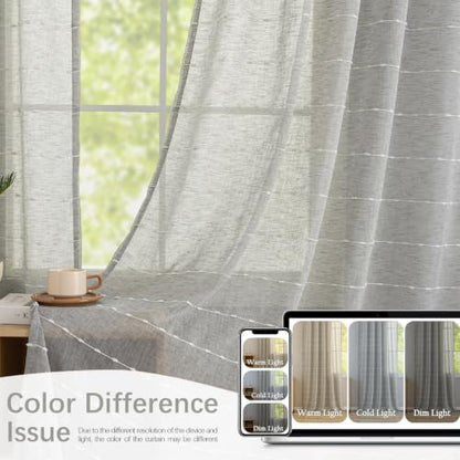 Grey Sheer Curtains 84 Inches for Living Room Faux Linen 2 Panels - color: Grey, size: 52"W x 84"L (Pack of 2)
