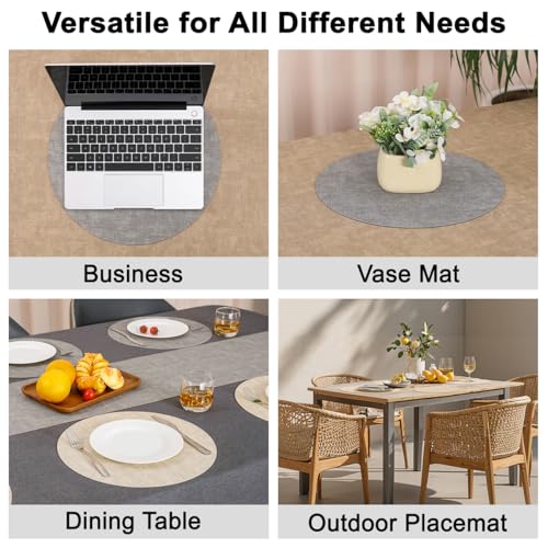 Myir JUN 14" Round Placemats Set of 4, Reversible Dual-Color Place Mats - color: Light Gray Cream-white