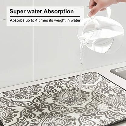 Dish Drying Mat for Kitchen Counter,Machine Washable Matt(Floral Vine) - color: Floral Vine 2P 19*15