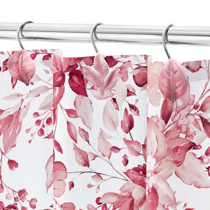 Pink Plant Leaf Shower Curtain Hooks,Eucalyptus Bathroom Decor,12PCS - color: Pink