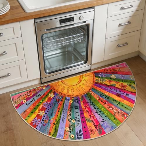 Likiyol Sun Entryway Rug 2x4 Small Rug, Half Circle Door Mat Indoor Entrance Inspirational Non Slip Rugs for Entryway, Soft Washable Faux Wool Small Throw Rugs for Entry, Kitchen, Fireplace, Low-Pile - size: 2' x 3'11" (Semicircular)