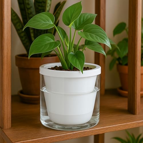 D'vine Dev Self-Watering White Terracotta Planter Pot, 6 in, 37-X-B-2 - color: White, size: 6 Inch