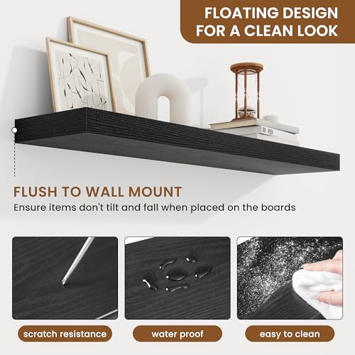 Floating Shelves for Wall, Wall Mounted Wood Shelves, Black, Set of 2, 36in - color: Black, size: 36"W x 6.5"D , 2 Pack