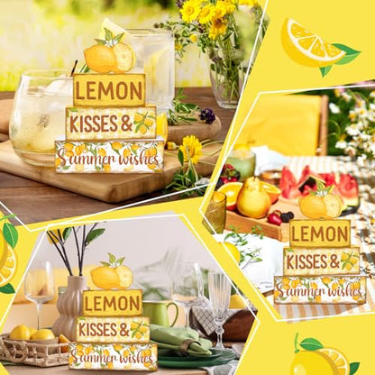 Britimes Tiered Tray Decor Set, 4 Pack, Wooden, Lemon Farmhouse - color: Lemon