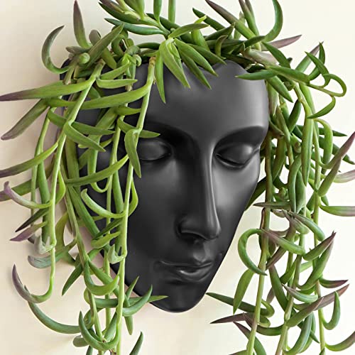Face Vase,Ceramic Female Form Vase,Modern Sculpture Planter Pot,Human Face Dried Flower Shaped Vase,Wall Hanging Plant Pot for Home Decor Centerpieces, Office or Outdoor Hanging Decor - color: Black