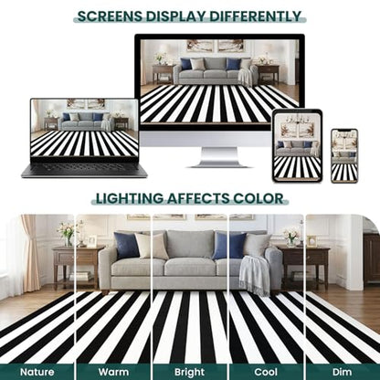 KOZYFLY Black White Rug 5x7 Area Rug Woven Striped Living Room Rugs - color: Black and White, size: 5' x 7' (Rectangular)
