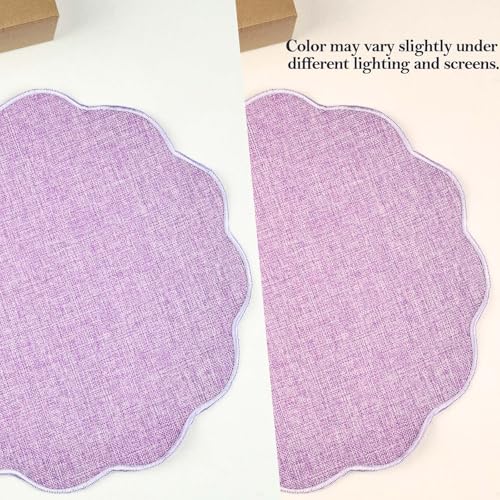 AHHFSMEI Round Scalloped Placemats Set of 6 15 Inch Faux Linen - color: Purple