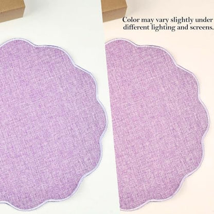 AHHFSMEI Round Scalloped Placemats Set of 6 15 Inch Faux Linen - color: Purple