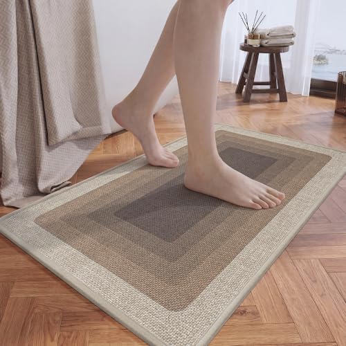 Bath Mat,Thin Bathroom Rugs,Rubber Bath Mats for Bathroom 16"x24",Brown - color: Grid Brown, size: 16"x24"