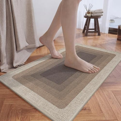 Bath Mat,Thin Bathroom Rugs,Rubber Bath Mats for Bathroom 16"x24",Brown - color: Grid Brown, size: 16"x24"