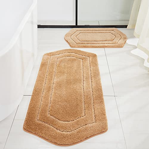 COSY HOMEER Plush Non-Slip Bath Mat Set, Beige, 20"x32" + 24"x48" - color: Beige, size: 20" x 32" + 24" x 48"