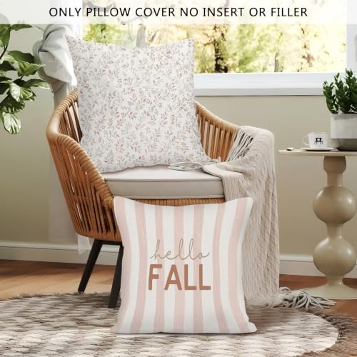 Neutral Hello Fall Leaf Throw Pillow Covers 18x18 Set of 2 - color: Hello Fall