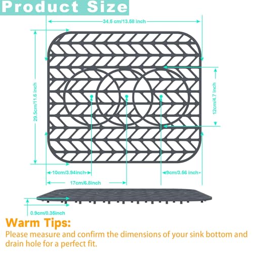 AWOKE Sink Protectors for Kitchen Sink - 13.6"x 11.6" Sink Mat - Heat-resistant Easy-clean Silicone Sink Mat - for Protection of Stainless Steel Sink with 3 Reserved Holes - size: 13.6 x 11.6