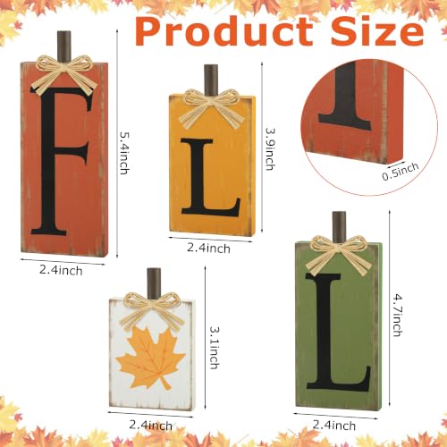 4 PCS Fall Wooden Table Sign Maple Leaf Wood Block Signs Vintage Farmhouse Thanksgiving Tiered Tray Decor Tabletop Centerpiece for Fall Autumn Thanksgiving Harvest Home Kitchen Desk Shelf Decoration