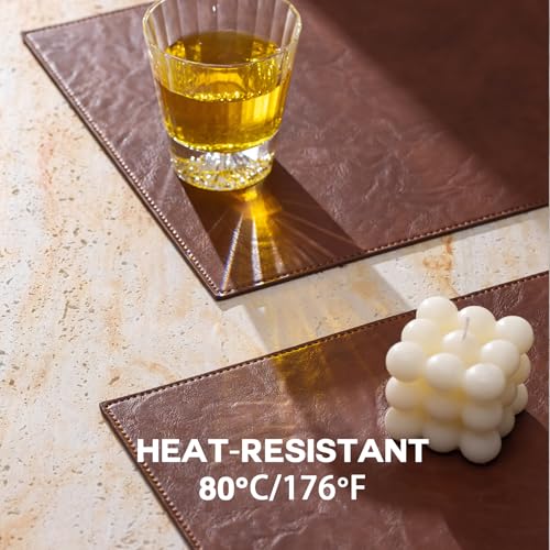 Baroyal Faux Leather Placemats Set of 4 Vinyl Washable Wipeable Table Mats for Kitchen Dining Table Heat Resistant Waterproof Indoor/Outdoor Placemats Non-Slip Easy Clean Place Mats (Reddish Brown) - color: B-reddish Brown