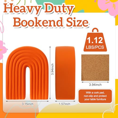 Harloon 2 Pcs Concrete Bookends Heavy Boho Arch Book Ends Decorative Rainbow Arch Shelf Back to School Gift Book Stopper Holders for Modern Home Office Desk Aesthetic Decor