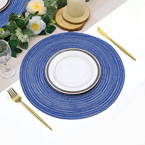 SHACOS Round Braided Placemats 15 inch Set of 4 Washable Cotton Polyester Braided Kitchen Table Placemats for Home Wedding Party (Blue White, 4) - color: Blue White, size: Set of 4