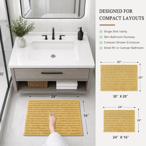 Arotive Bathroom Rugs Mat 24x16, Soft Absorbent Chenille Shaggy Bath Mat - color: Yellow, size: 24" X 16"