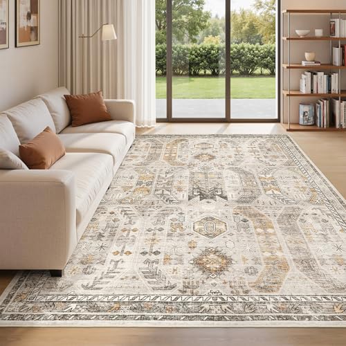 befbee 6x9 Washable Area Rug, Non Slip Rug for Living Room Brown - color: Brown/Gold, size: 6' x 9' (Rectangular)