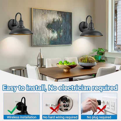 Battery Operated Wall Lights Matte Black Wall Sconce with Remote,Gooseneck Farmhouse Light Fixture Non Hardwired,Battery Light Bulb Dimmable Timed,Soft Warm Glow(with Rechargeable Battery)