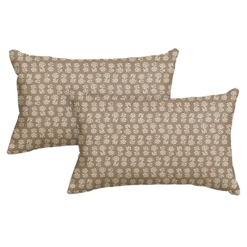 AVOIN colorlife Vintage Floral Boho Throw Pillow Covers Set of 2, 12 x 20 Inch Modern Farmhouse Bohemia Flowers Tan Taupe Cushion Case Decoration for Sofa Couch Living Room Bedroom - color: Tan Taupe, size: 20" x 12" (Pack of 2)
