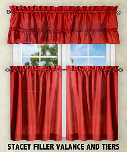 Ellis Curtain Stacey 54-by-13 Inch Ruffled Filler Valance (Red) - color: Red