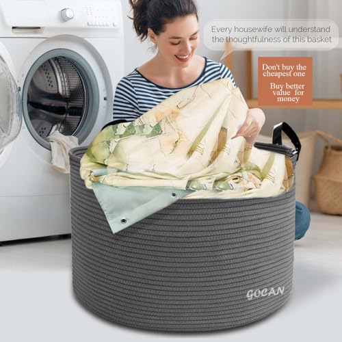 Cotton Rope Woven Laundry Basket 22"X 22"X 14" with handles(Dull grey) XXXL - color: Dkgrey