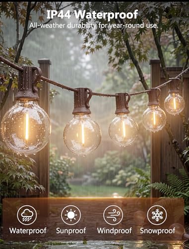 25FT LED G40 Outdoor String Lights with 25 Shatterproof Bulbs, Brown Wire - color: Brown, size: 25Ft